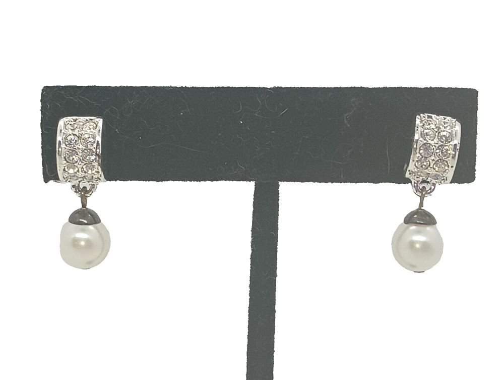Carolee 14KT Gold Post Silver-tone Pavé Crystals Dangle Faux Pearl Stud Earrings